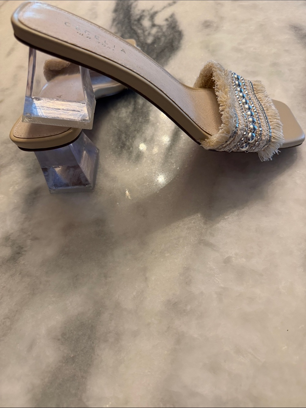 CECELIA NEW YORK Beige Embellished Fringe CINDER Slide Mules 7.5 - Picture 5 of 12